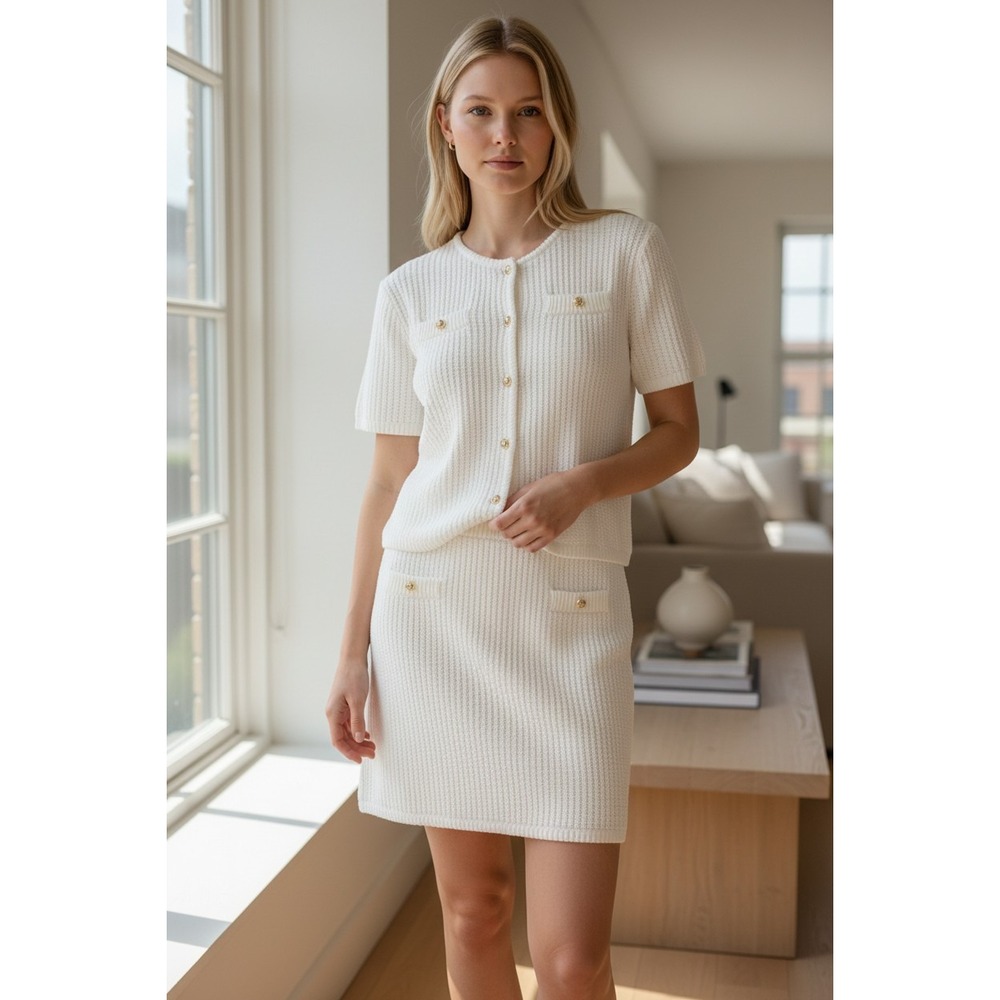 NWT French Connection XL Cream Knit Cardigan Skirt Set Co-ord Matching 2 Piece
